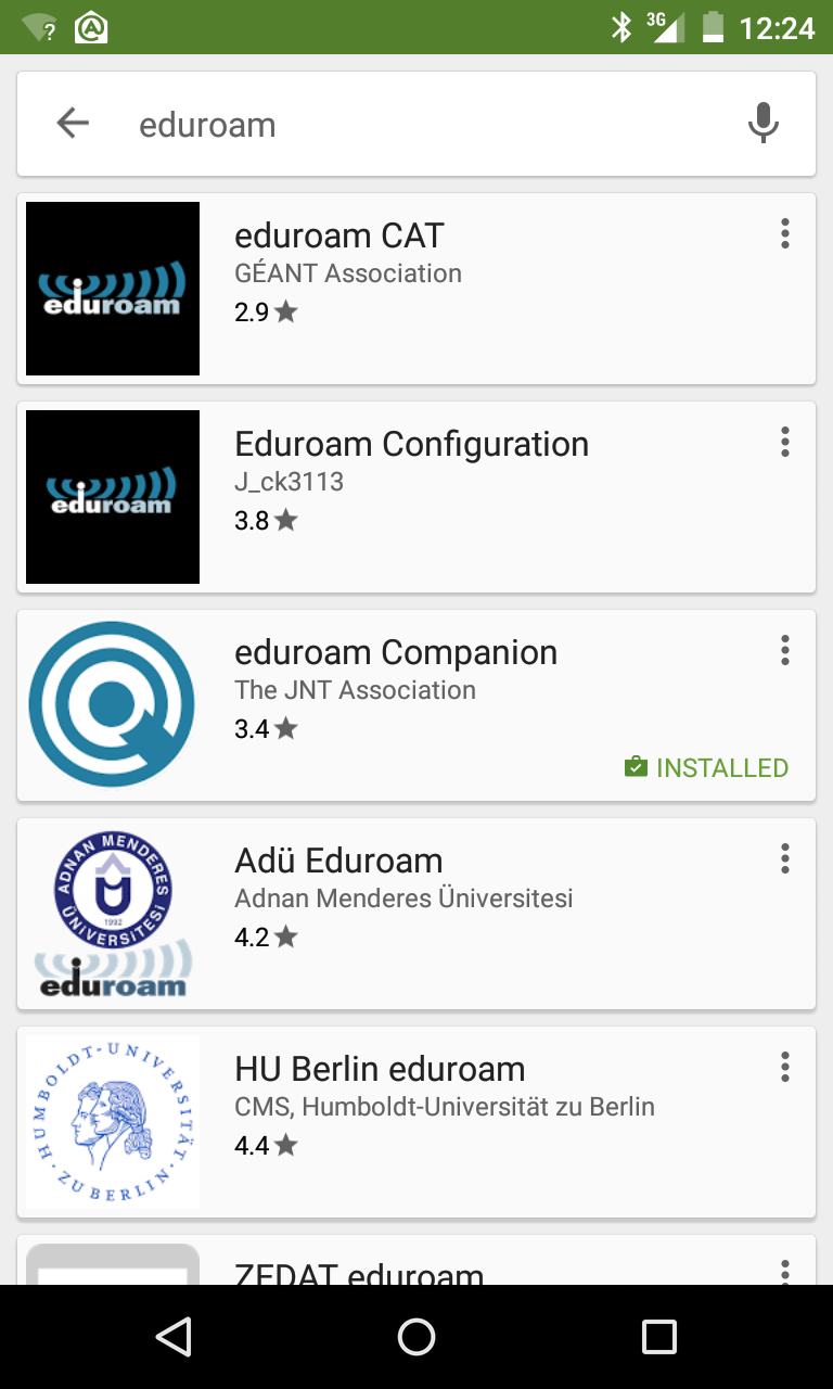 A Google Play app store-ban rákeresünk az "eduroam" szóra